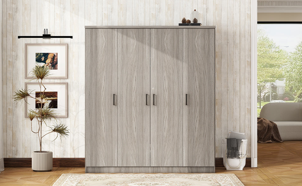 4 Door Wardrobe With 1 Drawer, Gray Grey Gray Bedroom Contemporary Mdf