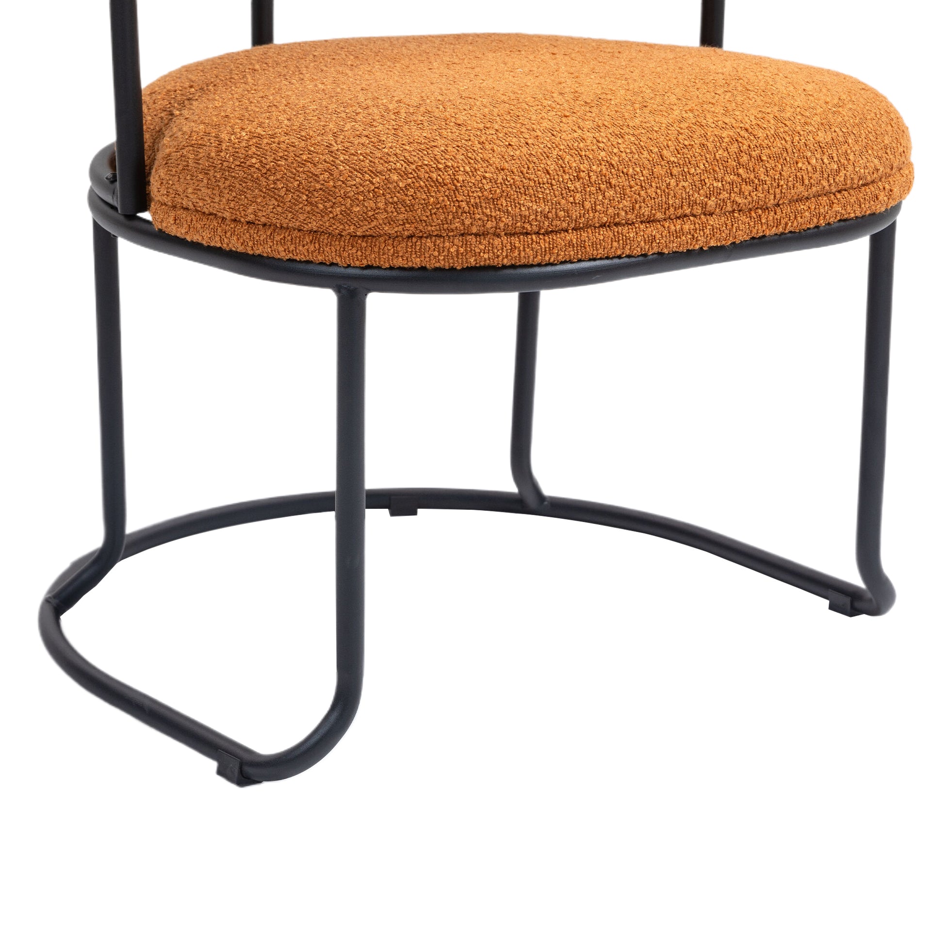 Coolmore Boucle Dining Chairs Set Of 2, Mid Century Modern Curved Backrest Chair, Round Upholstered Kitchen Chairs Orange Boucle Orange Foam Mdf Metal