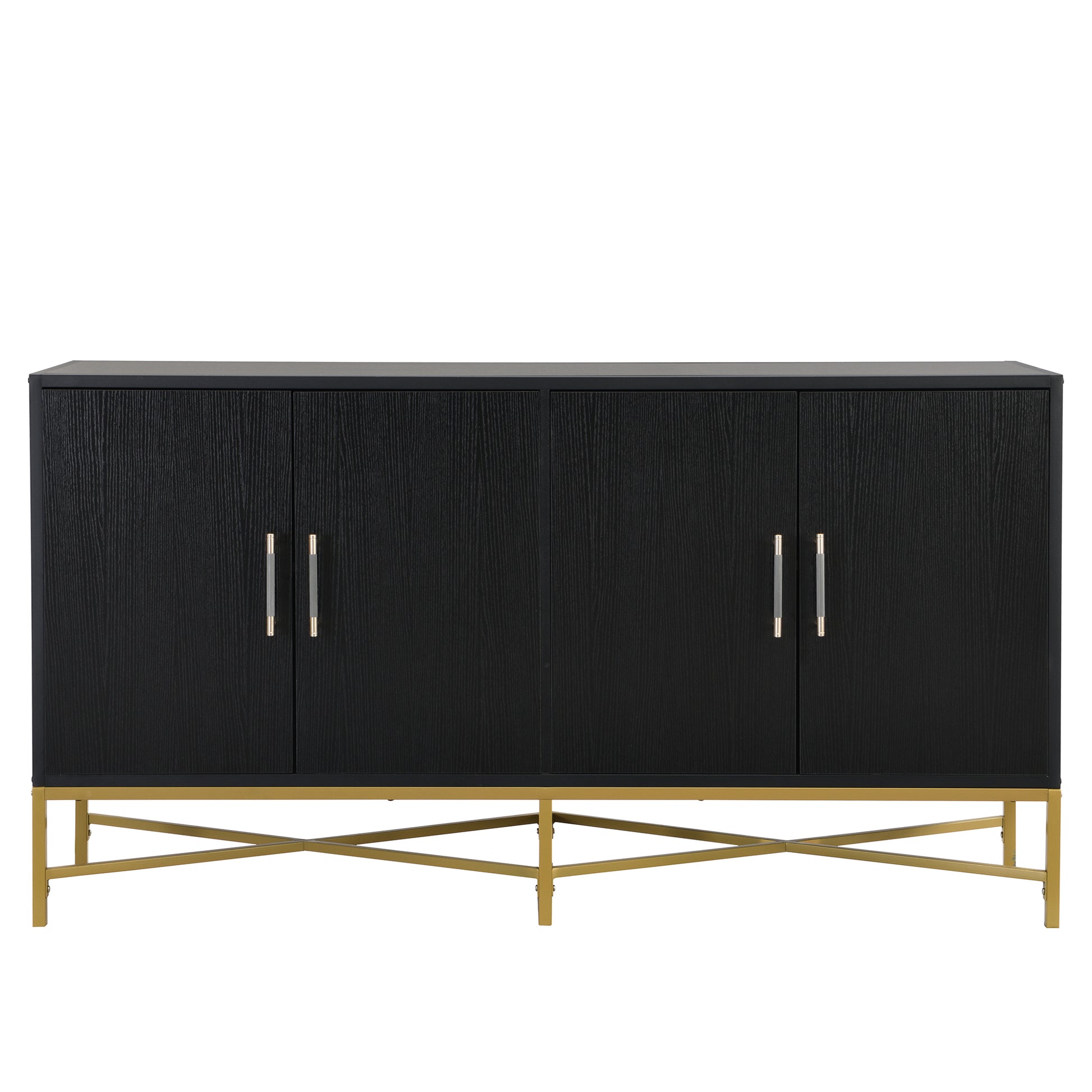 Distinctive Features Of Four Door Sideboard With Metal And Cross Leg Design,Suitable For Living Rooms,Entrance And Study Black American Design Mdf