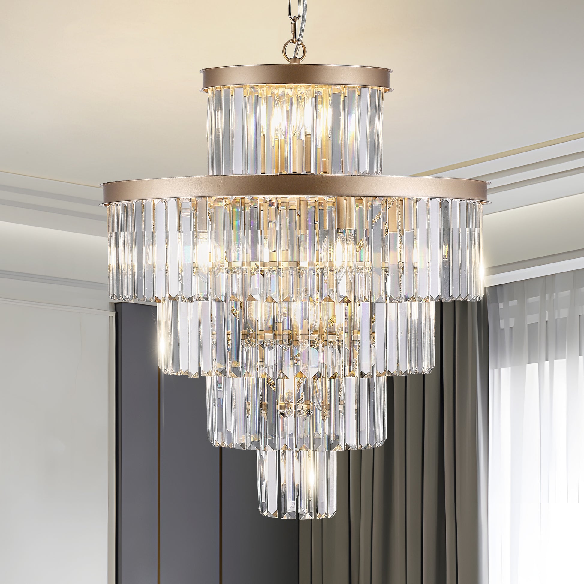 Golden Luxury Crystal Chandelier Modern Chandeliers Lights Fixture Hanging Pendant Light Fixture For Dining Room Bedroom Living Room Dia 23.6 Inch Gold Gold Crystal Iron