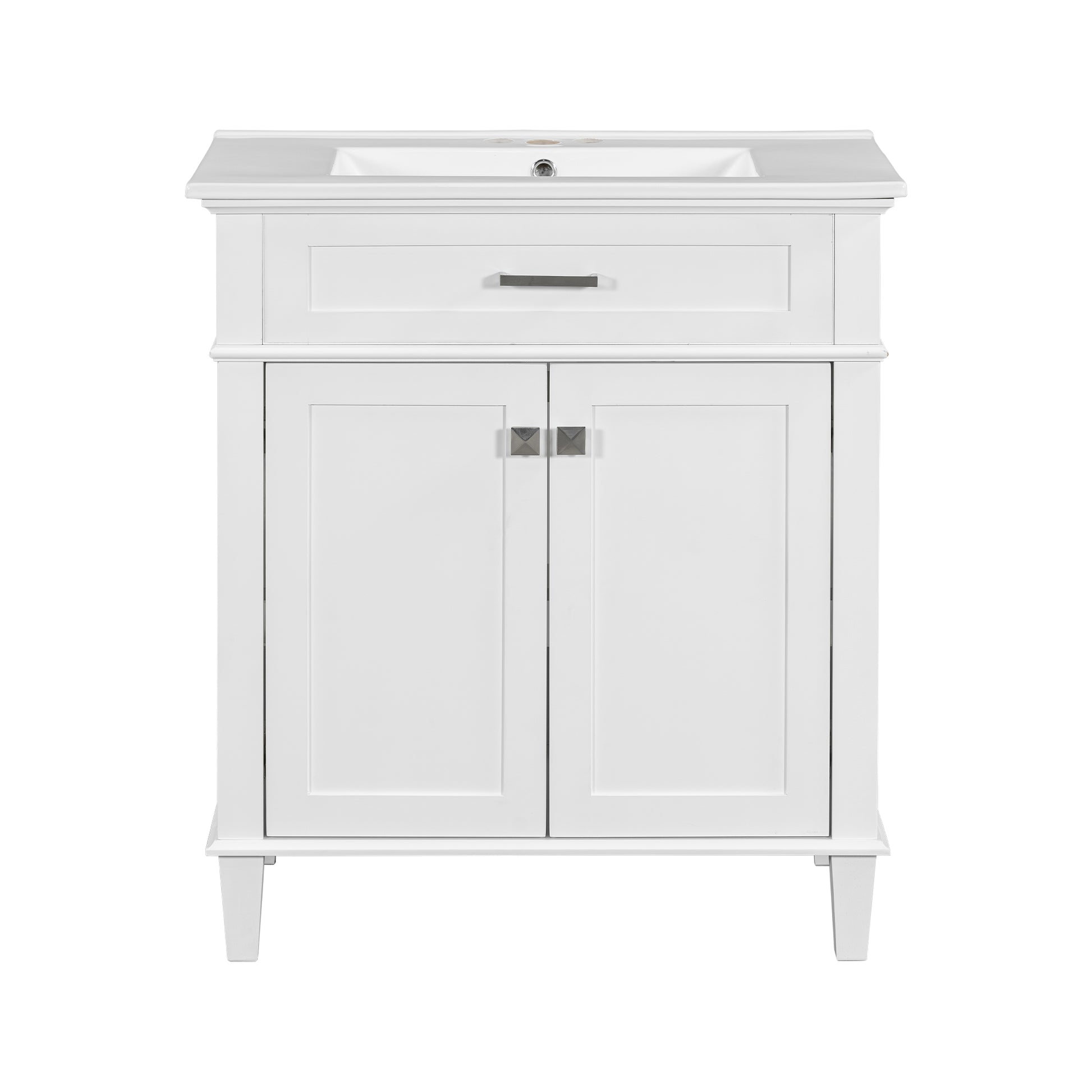30 Inch Bathroom Vanity With Ceramic Basin, Soft Close Door And Adjustable Shelves White Bathroom Solid Wood Mdf