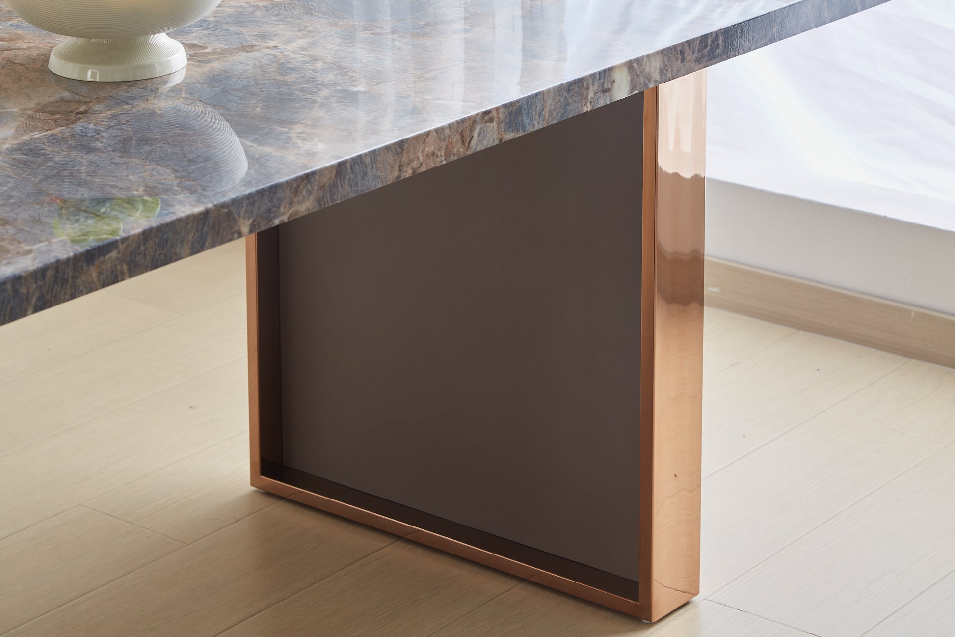 Faux Marble Mdf Dinning Table For 6 Or 8,Rectangular 70.8"L*35.4"W*29.8"H, Luxurious Rocky Stone Effect Top Stainless Steel Legs Modern, Durable, Easy To Assemble For Kitchen Living Room Meeting Brown Brown Grey Seats 6 Gray Ergonomic Desk And Hutch