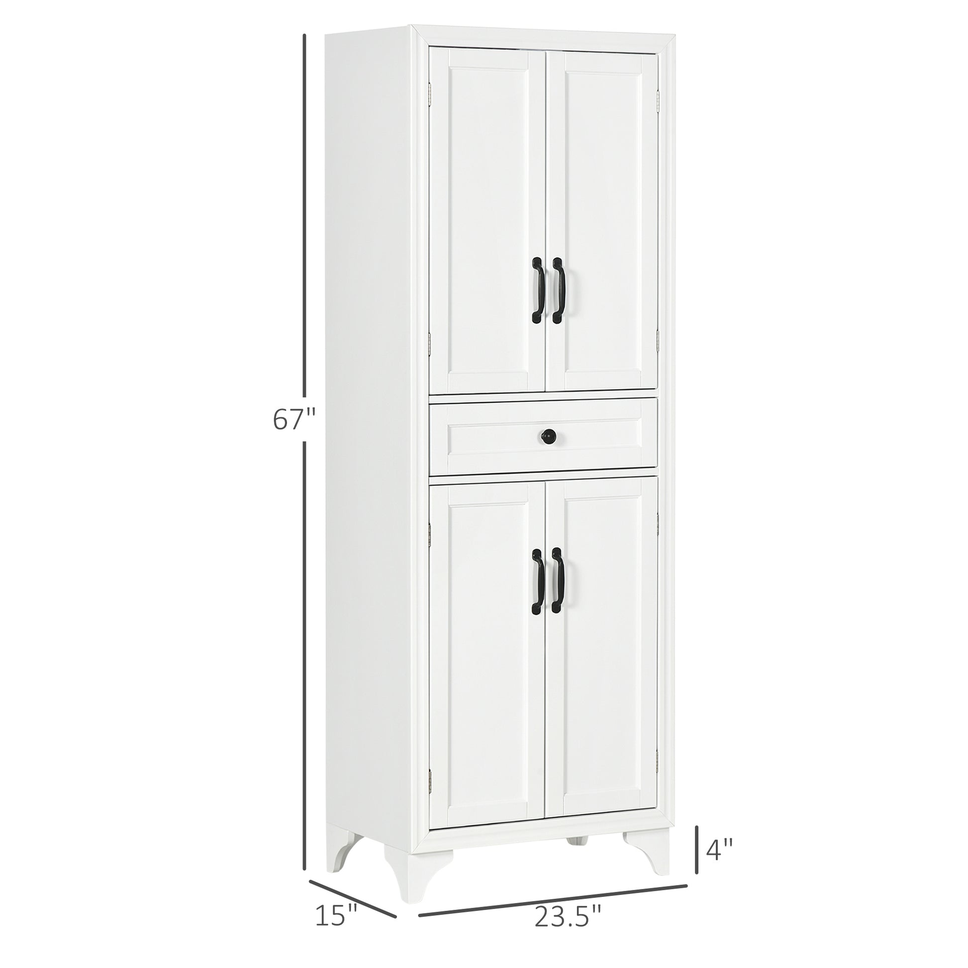 Homcom 67" Tall Freestanding Kitchen Pantry Cabinet, 4 Door Storage Cabinet With Drawer And Adjustable Shelves For Dining Room, White White Mdf