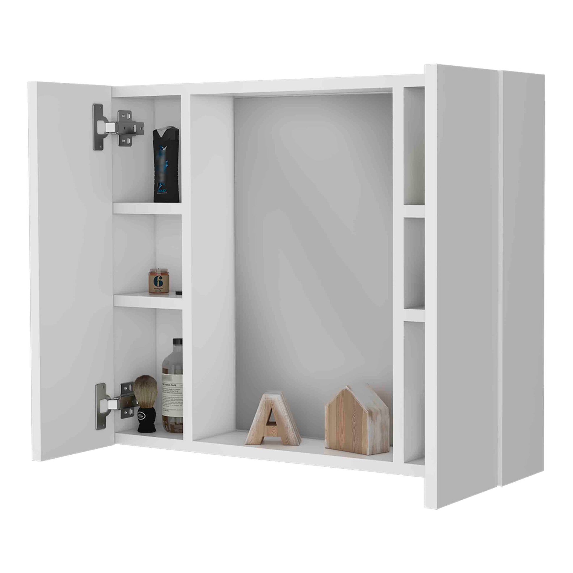 Draco Medicine Cabinet, Mirror, Double Door, One External Shelf White 2 1 Bathroom Wall Mounted Modern Mdf Engineered Wood