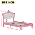 Twin Size Upholstered Bed Frame With Led Lights, Modern Upholstered Princess Bed With Crown Headboard, Pink White Box Spring Not Required Twin Pink White Wood Bedroom Modern Bed Frame Pu