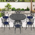 Cushions In Random Colors 7 Piece Set Of Cast Aluminum Patio Furniture With Cushions Yes Dining Set Black Seats 6 Rust Resistant Frame Water Resistant Cushion Garden & Outdoor Complete Patio Sets Aluminium