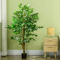 Homcom 5Ft Artificial Ficus With Pot, Indoor Outdoor Fake Plant For Home Office Living Room D Cor Green Plastic