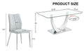 Table And Chair Set.Contemporary, Minimalist Rectangular Dining Table Featuring A Clear Tempered Glass Top And Sleek Silver Legs. Paried With Chairs Made Of Pu Material Cushion And Silver Metal Legs. Light Gray Seats 6 Glass Metal