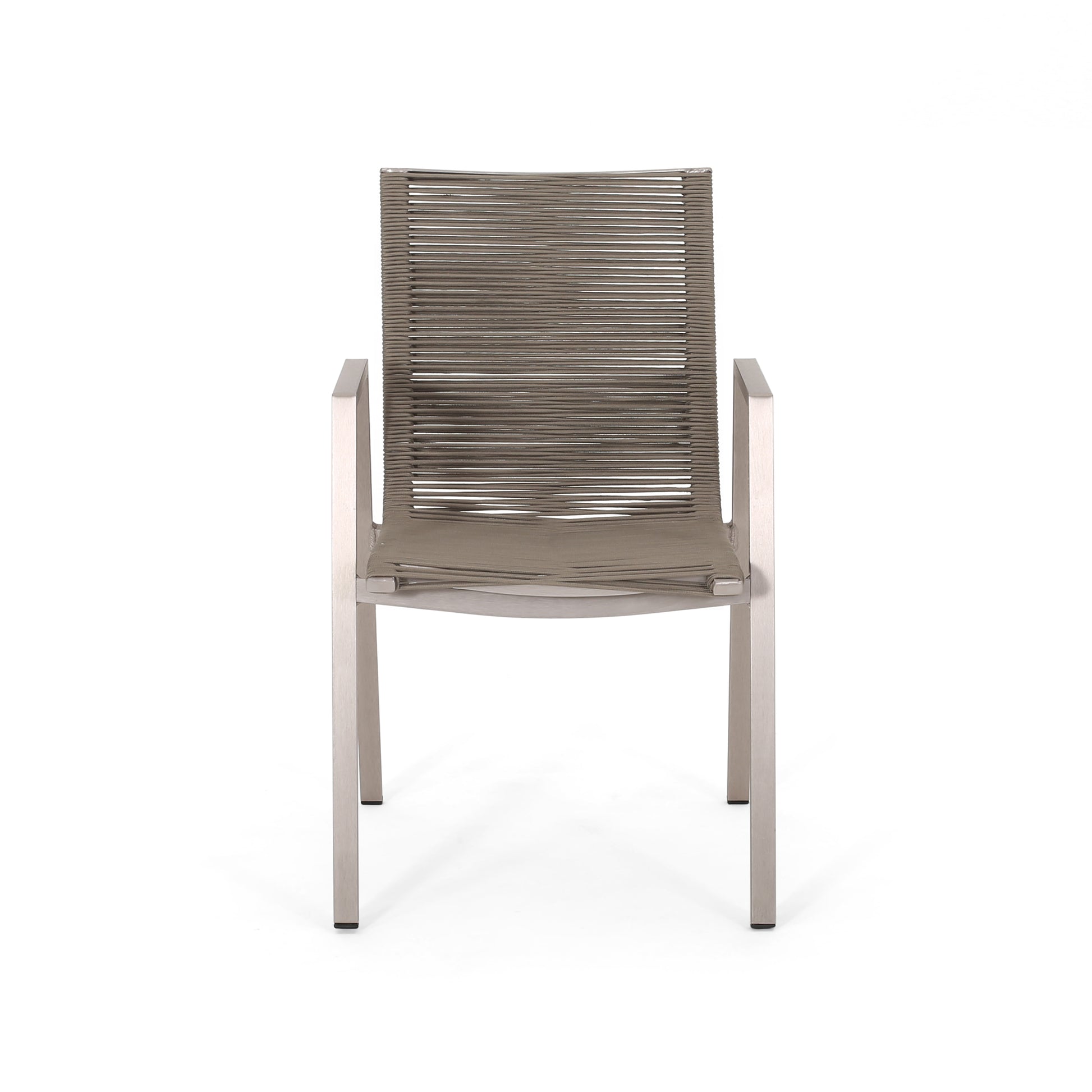 Outdoor Modern Aluminum Dining Chair With Rope Seat Set Of 2 , Silver And Taupe Taupe Aluminium