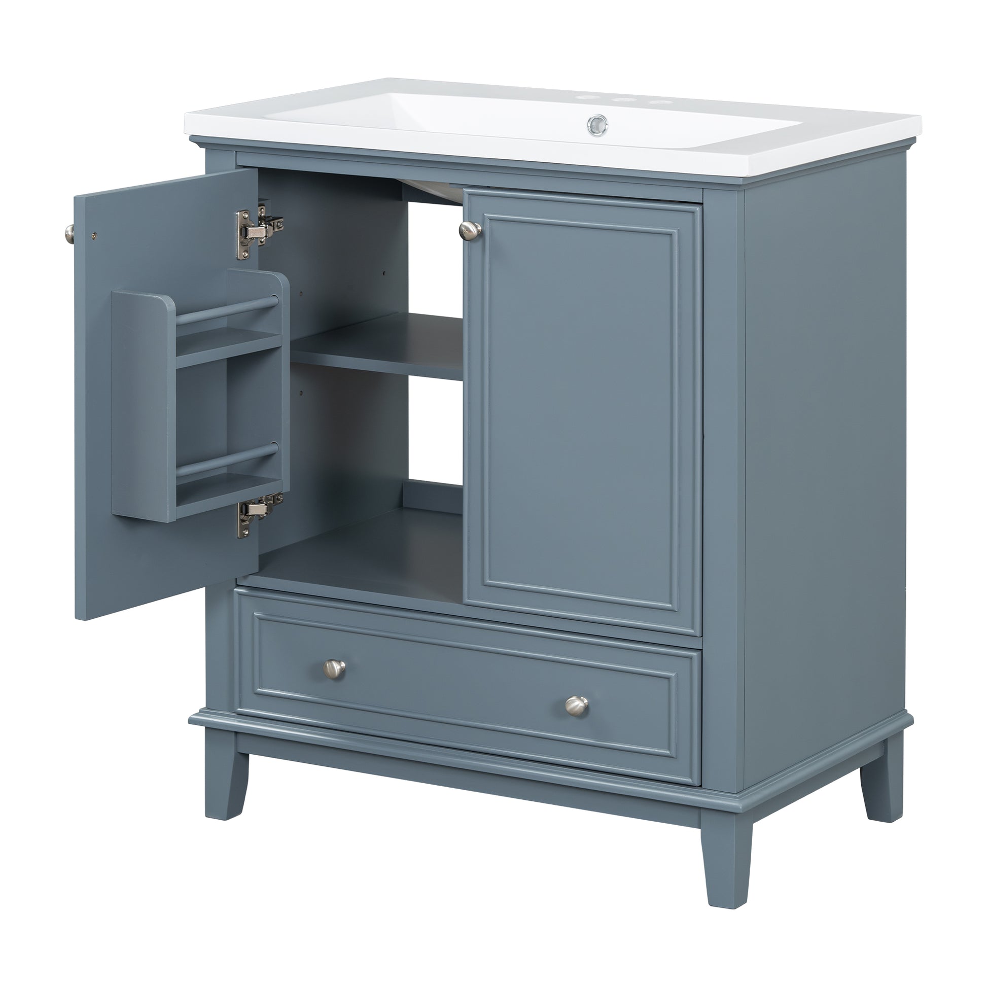 30" Bathroom Vanity With Sink Combo, Multi Functional Bathroom Cabinet With Doors And Drawer, Solid Frame And Mdf Board, Blue Blue Solid Wood Mdf