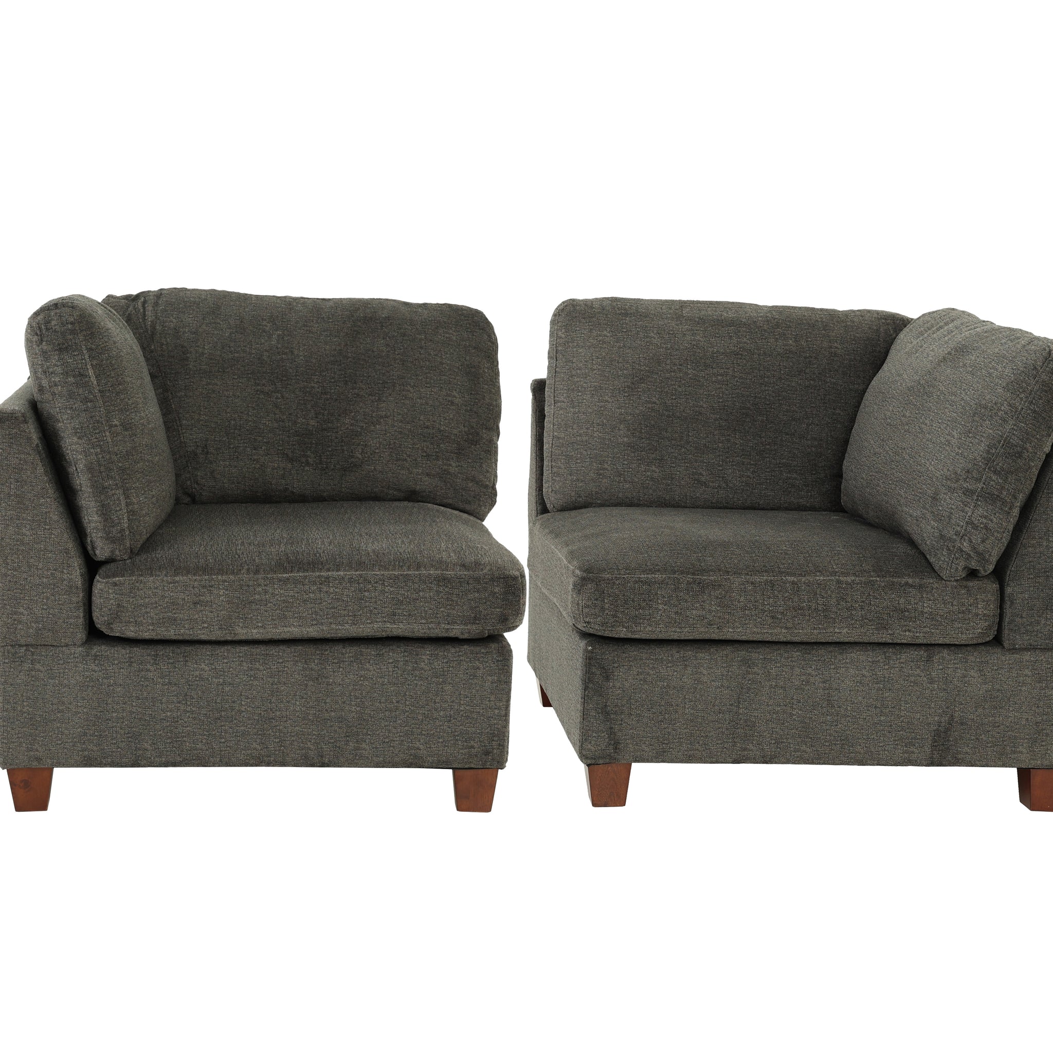 Modular Set 2Pc In Gray Gray Chenille Firm Cushion Back Armless Chenille 2 Seat