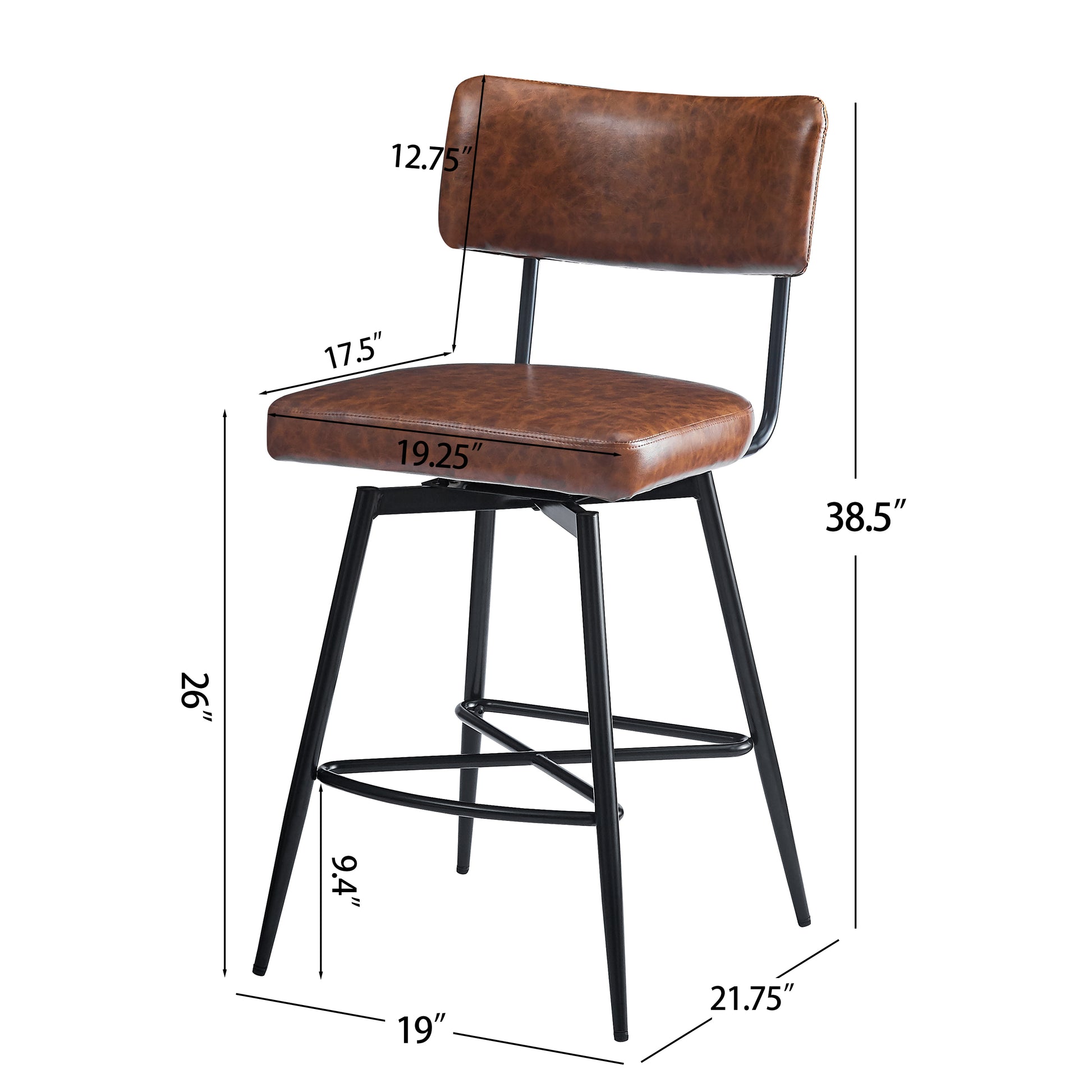 26''Retro Swivel Counter Stools Set Of 2,Brown Counter Stools With Iron Frame,Pu Sponge Cushion,Footrest,Suitable For Kitchen Bedroom Dining Room. Iron Brown Pu Kitchen Sponge Retro Set Of 2 Fiber