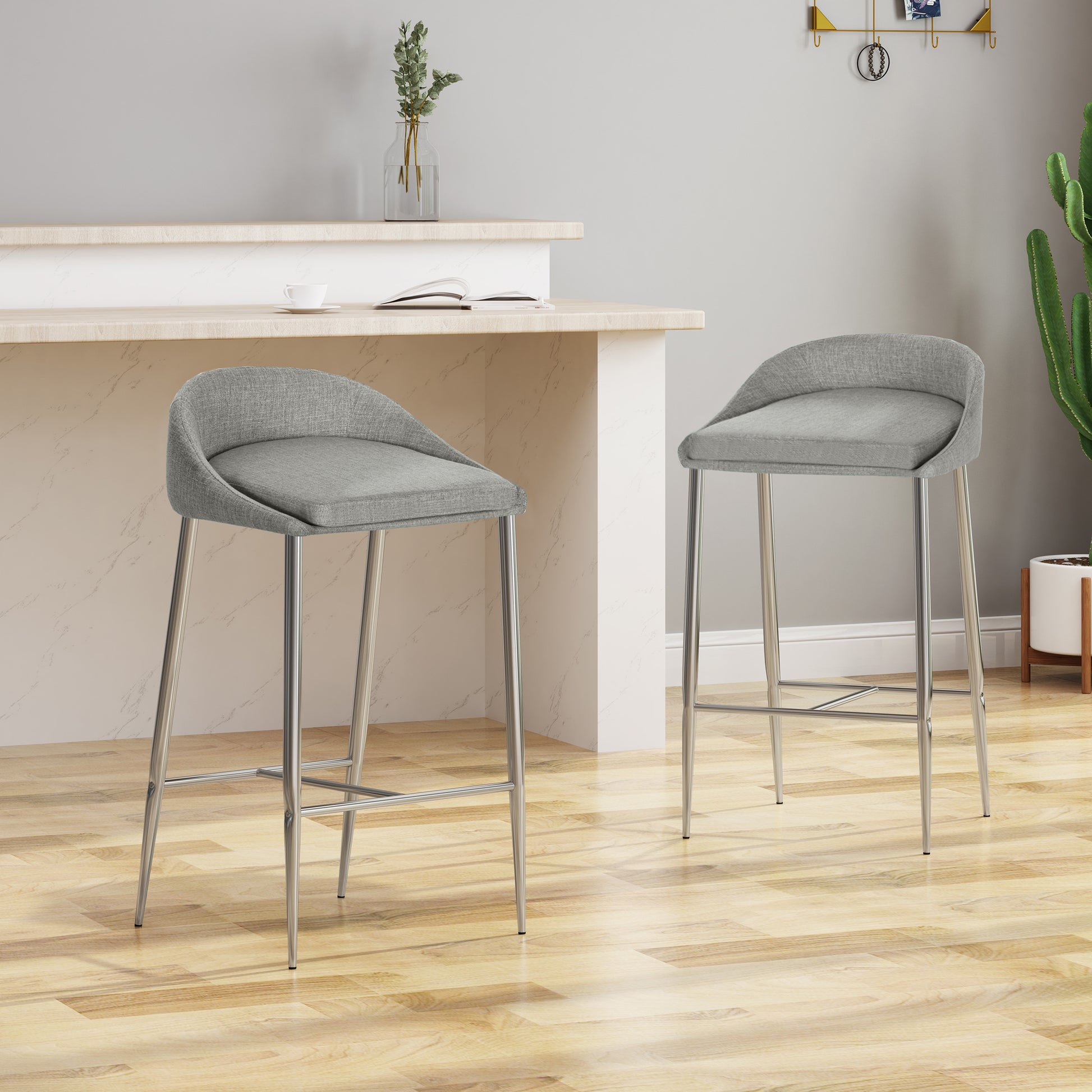 Counter Stool2Pcs Set Grey Fabric