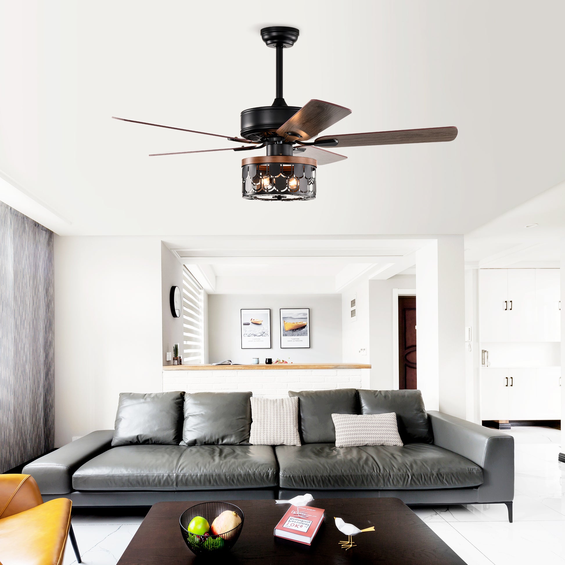 52'' Plywood Blades Ceiling Fan With Remote Control For The Living Room ,Bed Room Matte Black American Design,American Traditional,Farmhouse,Rustic,Vintage Plywood Iron