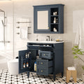 30'' Bathroom Vanity With Top Sink, Modern Bathroom Storage Cabinet With 2 Drawers And A Tip Out Drawer, Freestanding Vanity Set With Mirror Cabinet, Single Sink Bathroom Vanity 3 Blue 2 Mirror Included Bathroom Wall Mounted Modern Solid Wood Painted