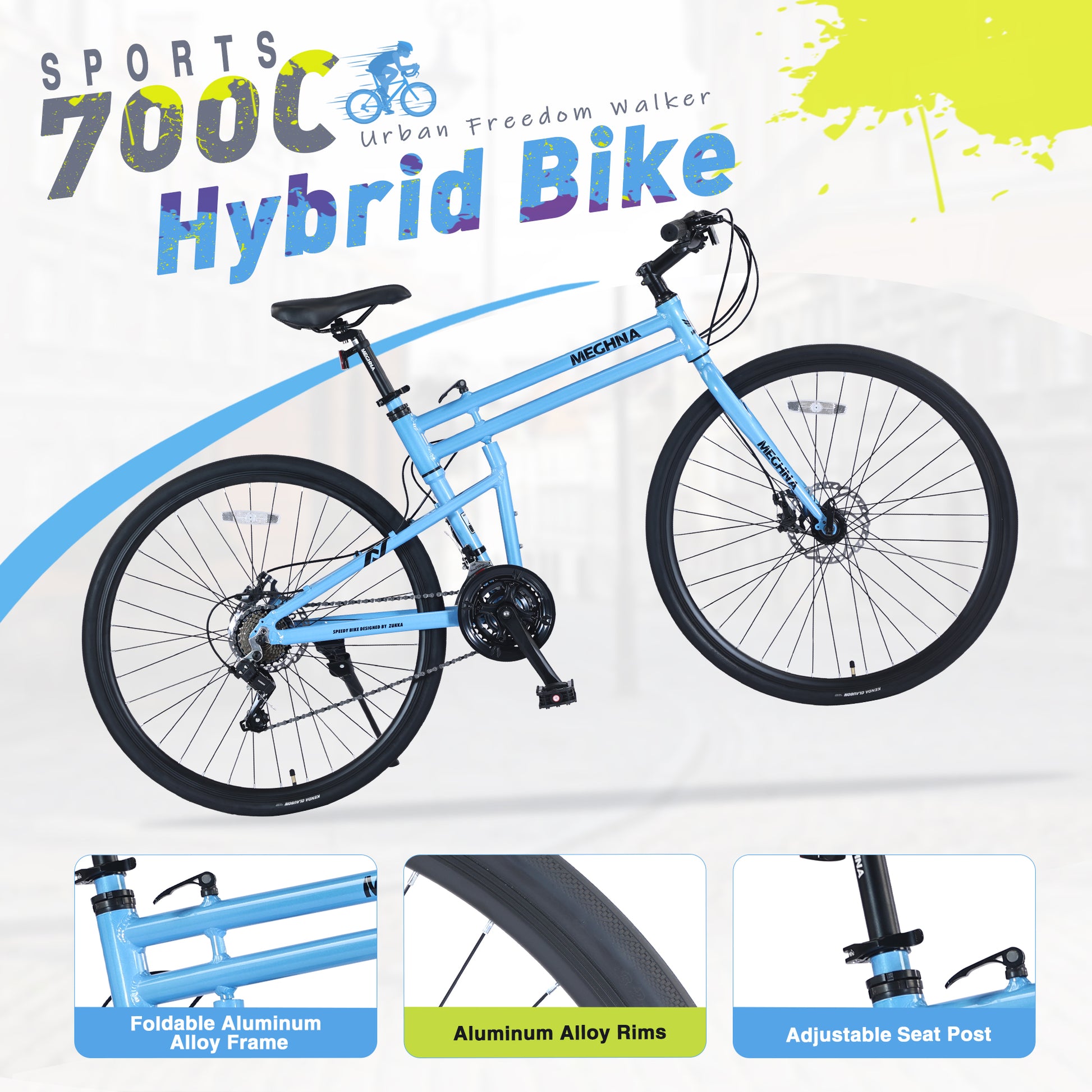 21 Speed Folding Hybrid Bike Disc Brake 700C Road Bike For Men Women'S City Bicycle Cycling Blue Garden & Outdoor Aluminium