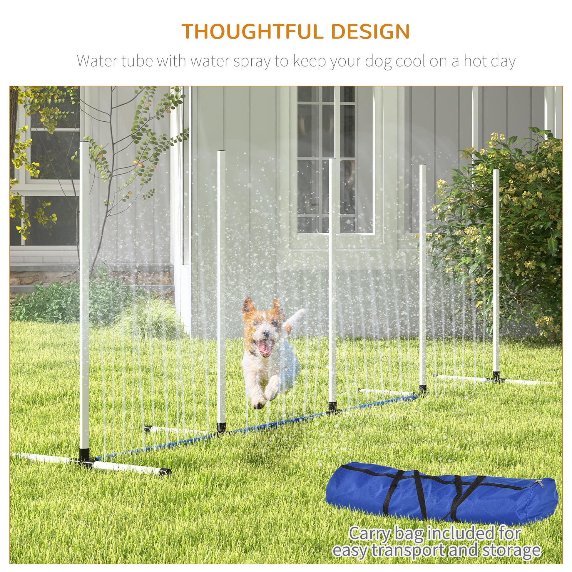 Pawhut 2 Piece Dog Agility Training Equipment Set With Weave Poles, Spray Water Tube, Whistle, Carry Bag, Dog Agility Course For Outdoor, Garden, Backyard, White White Plastic