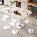 Tables And Chairs Set, Modern Minimalist Style White Marble Pattern Table, Bar Table. Can Rotate And Adjust The Lifting Bar Chair 360 . Pet Backrest And Pu Leather Seat Cushion. Bt 1280Lc 011 White Mdf