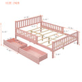 Full Size Wood Platform Bed With Guardrails On Both Sides And Two Storage Drawers ,Pink Full Pink Wood