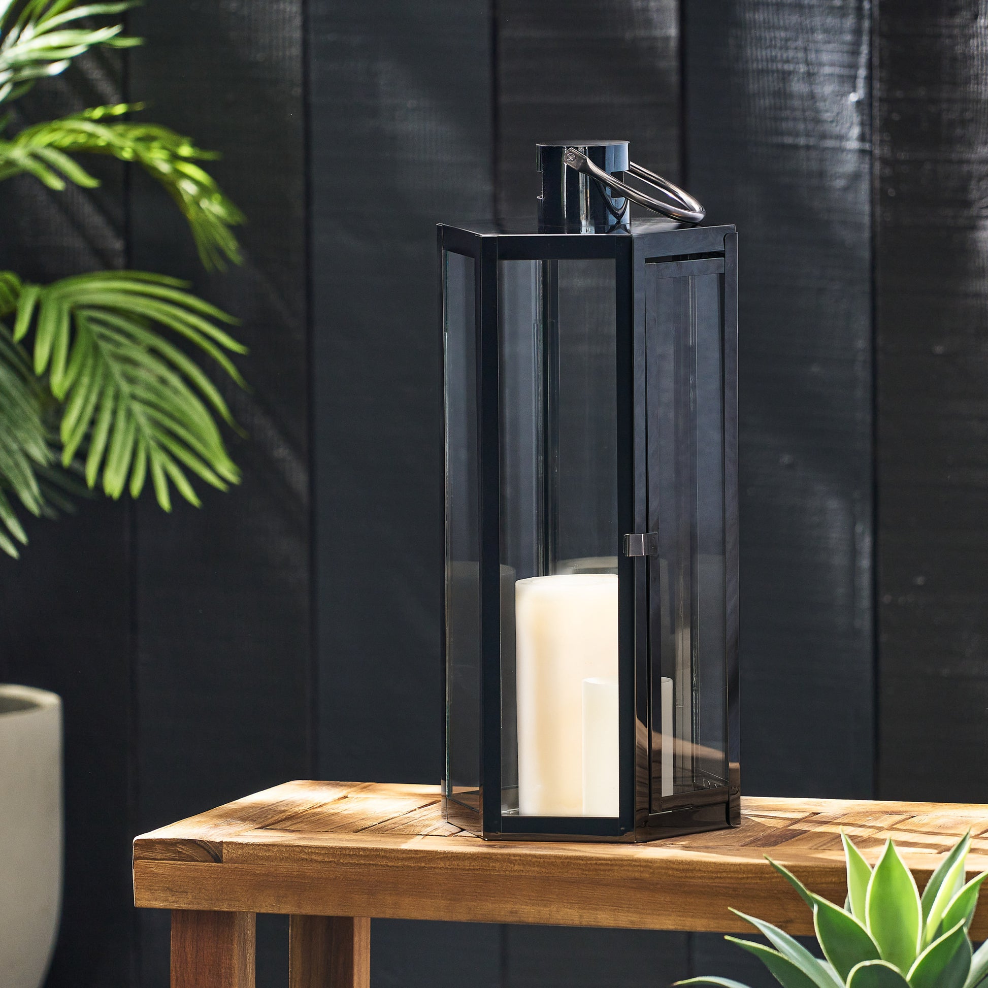 Frank 23"H Stainless Steel Lantern Black Stainless Steel