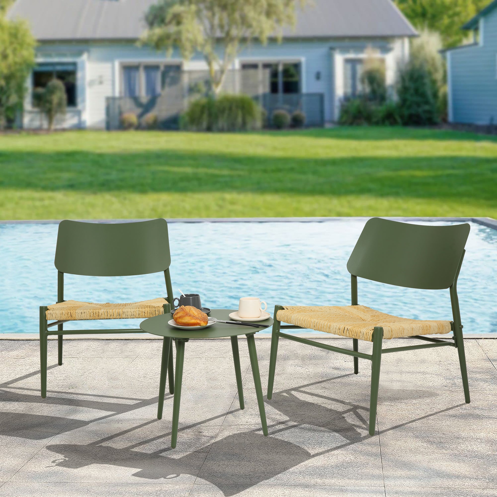 Aluminium 3 Piece Patio Set Bistro Table And Chairs Setbackyard, Garden, Living Room, Green Green Steel