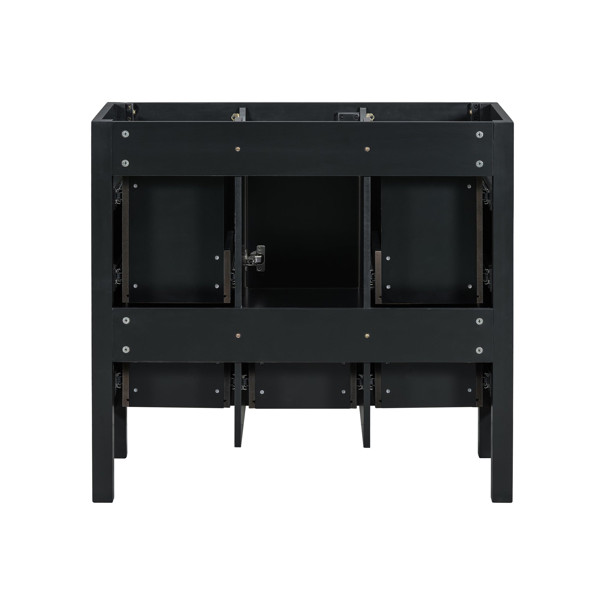 36'' Bathroom Vanity Without Sink, Solid Wood Frame Bathroom Storage Cabinet, Freestanding Vanity With 5 Drawers& Soft Closing Doors Not Include Basin Sink Black Bathroom Solid Wood Mdf