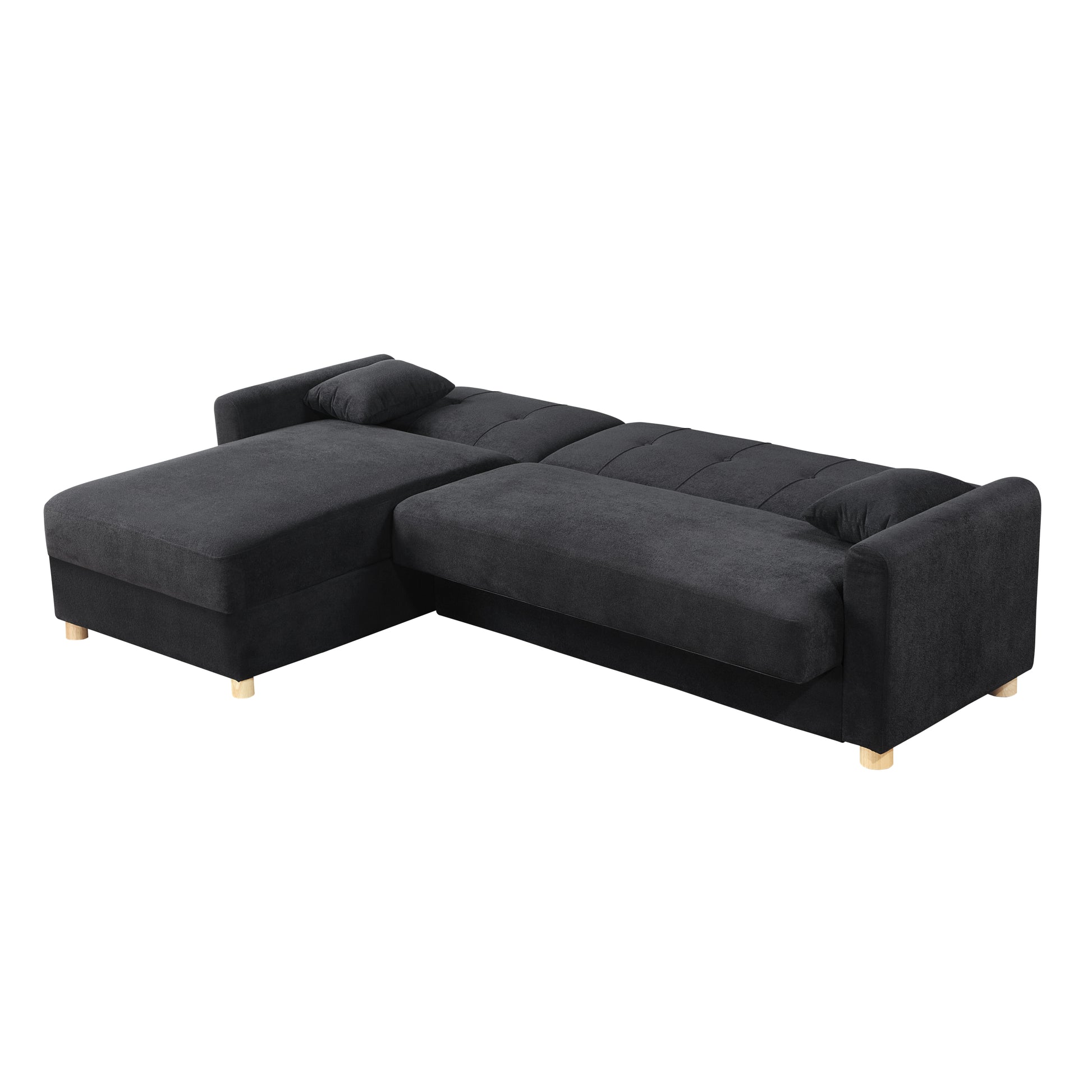 Thomas 99.5"W Black Fabric Convertible Sleeper Sectional Sofa With Reversible Chaise And Storage Black Fabric 3 Seat