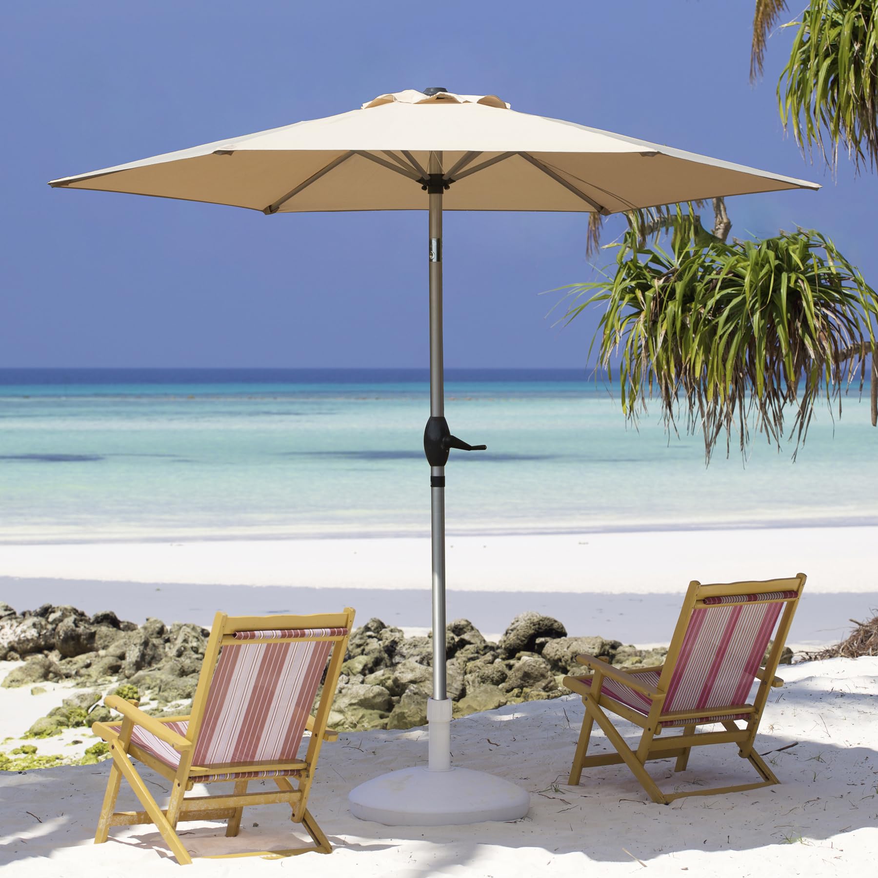 7.5Ft Patio Umbrella, Outdoor Table Umbrella With Push Button Tilt And Crank, Uv Protection Waterproof Market Sun Umbrella With 6 Sturdy Ribs For Garden, Deck, Backyard, Pool Beige Beige Round Uv Resistant Umbrellas Aluminium