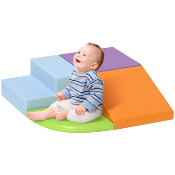 Qaba Foam Play Set For Toddlers And Children, Easy To Clean 4 Piece Soft Indoor Climber & Safe Kids Climbing Set For Crawling Or Sliding, Assorted Multicolor Pu