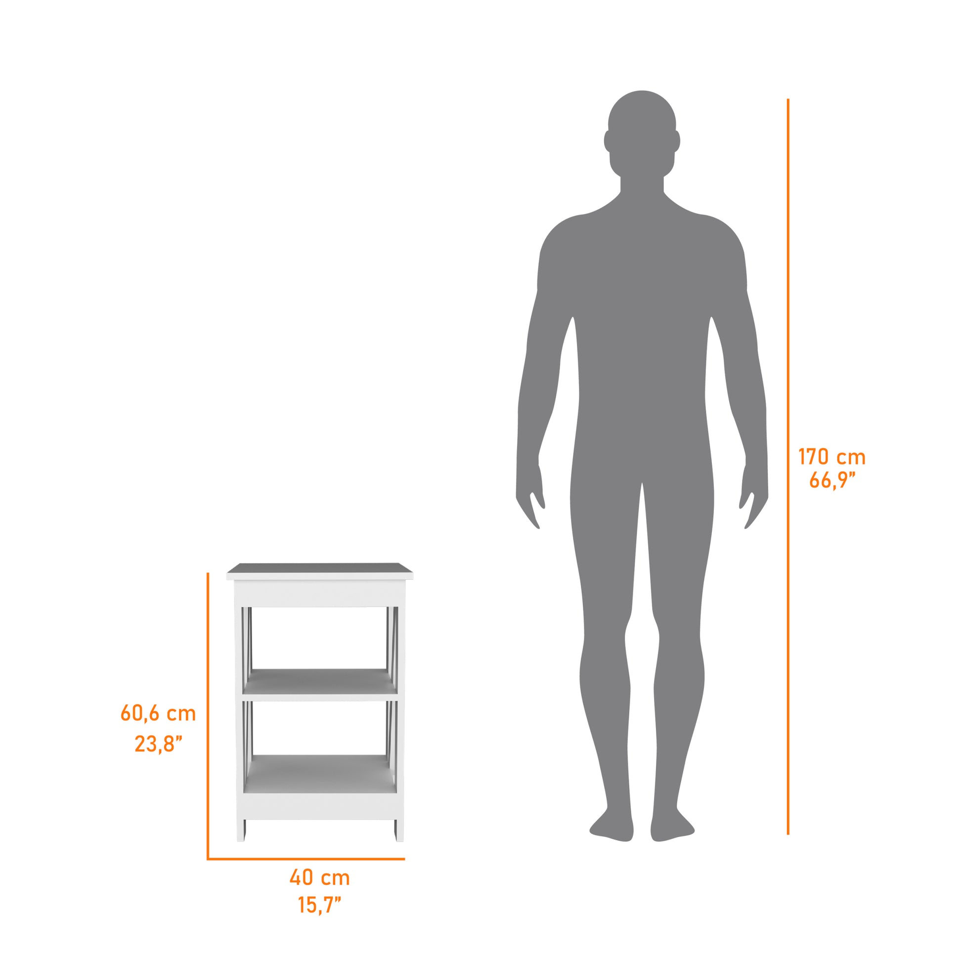 Clio Auxiliary Table, With Two Shelves White White Primary Living Space Manual Freestanding Pine Bookcase Rectangular Particle Board Engineered Wood