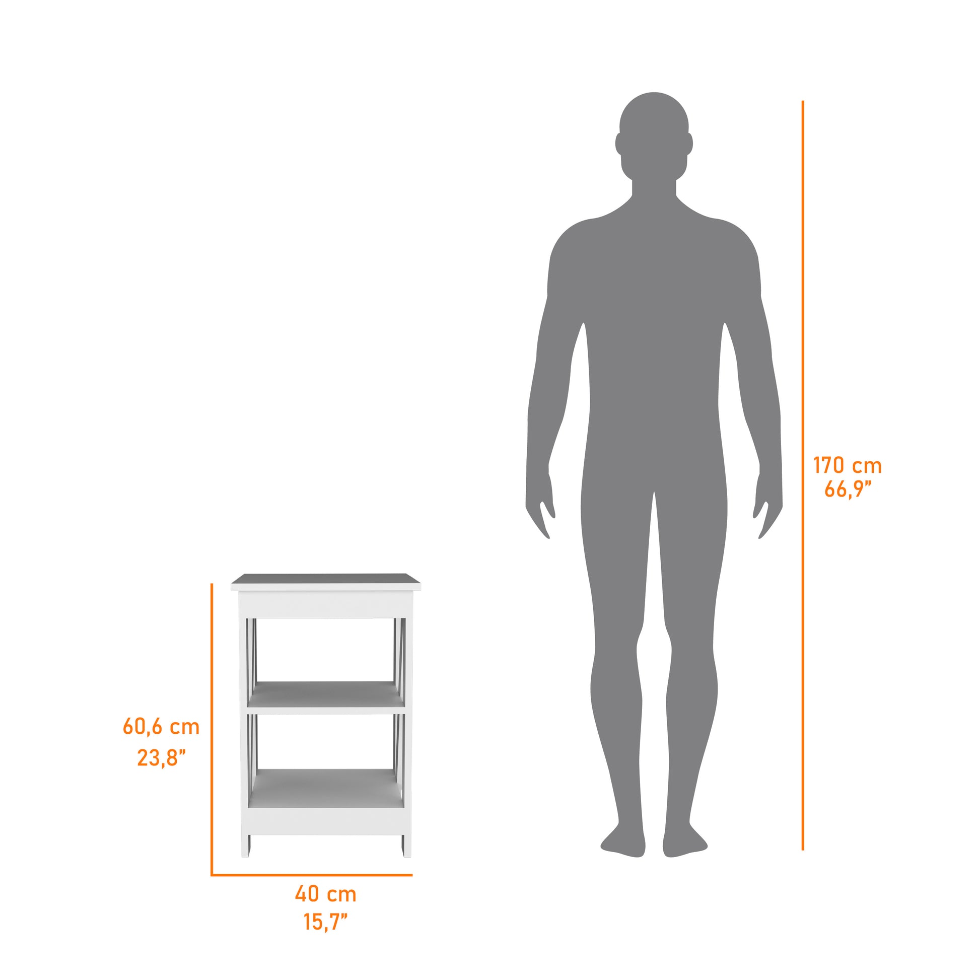 Clio Auxiliary Table, With Two Shelves White White Primary Living Space Manual Freestanding Pine Bookcase Rectangular Particle Board Engineered Wood