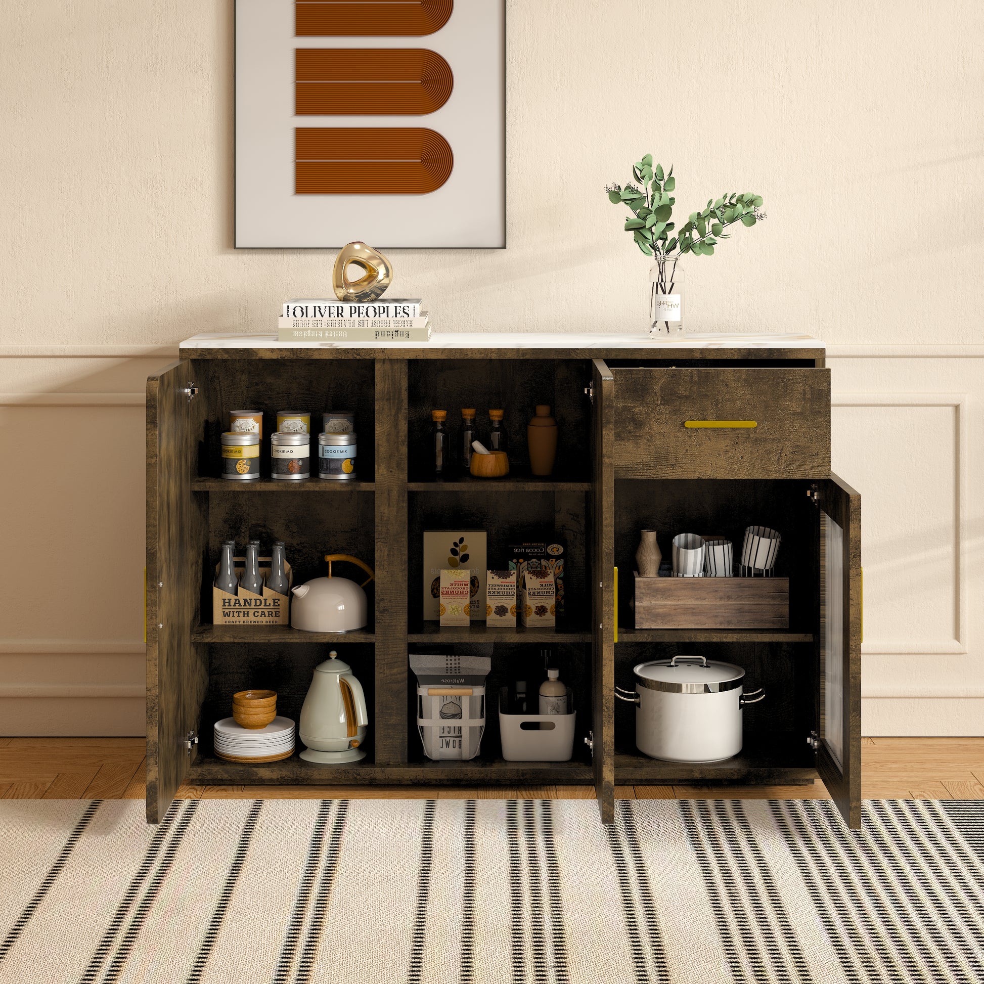 Modern Wood Accent Buffet Cabinet With Storage Doors: A Versatile Free Standing Sideboard Perfect For Bedroom, Living Room, Kitchen, Or Hallway Black Brown Mdf