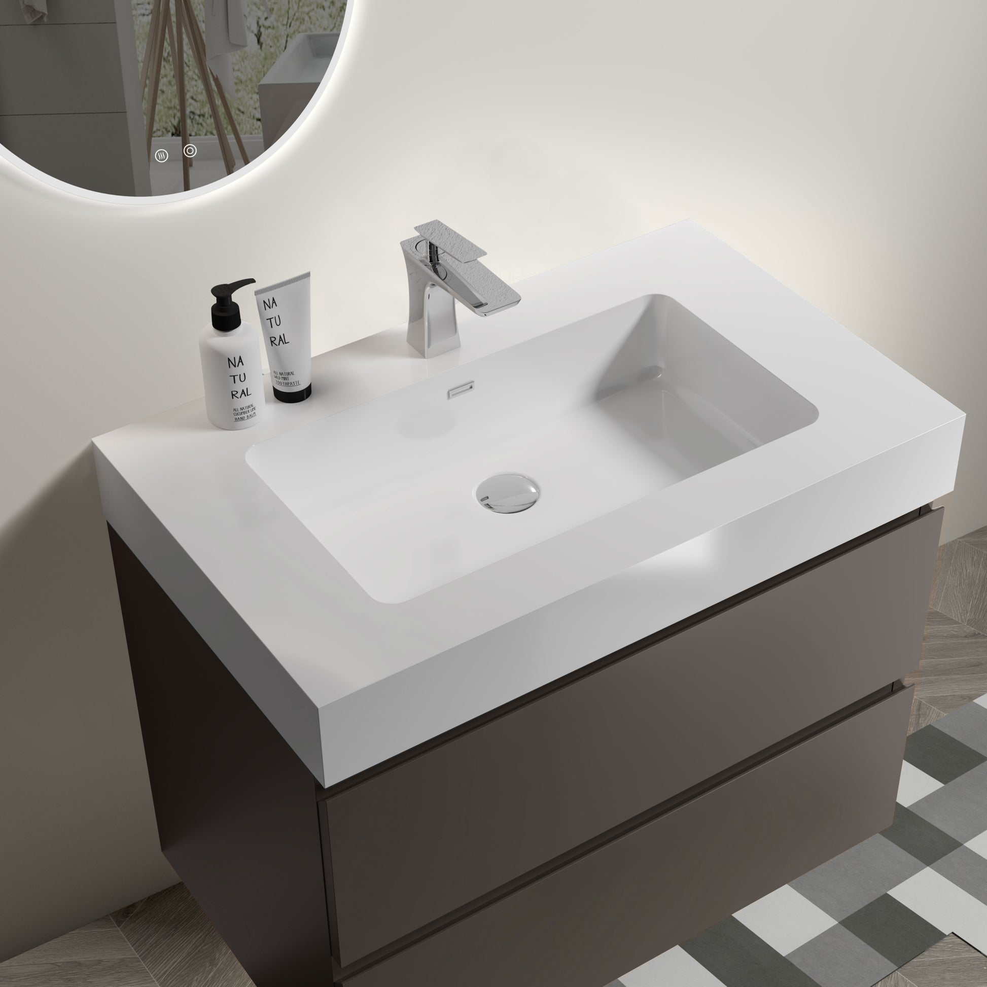 Alice 30" Gray Bathroom Vanity With Sink, Large Storage Wall Mounted Floating Bathroom Vanity For Modern Bathroom, One Piece White Sink Basin Without Drain And Faucet, Pre Assembled Gray Bathroom Modern Particle Board