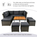 Patio Furniture Set, 10 Piece Outdoor Conversation Set, Coffeetable With Ottomans, Solid Wood Coffee Table Grey Rattan