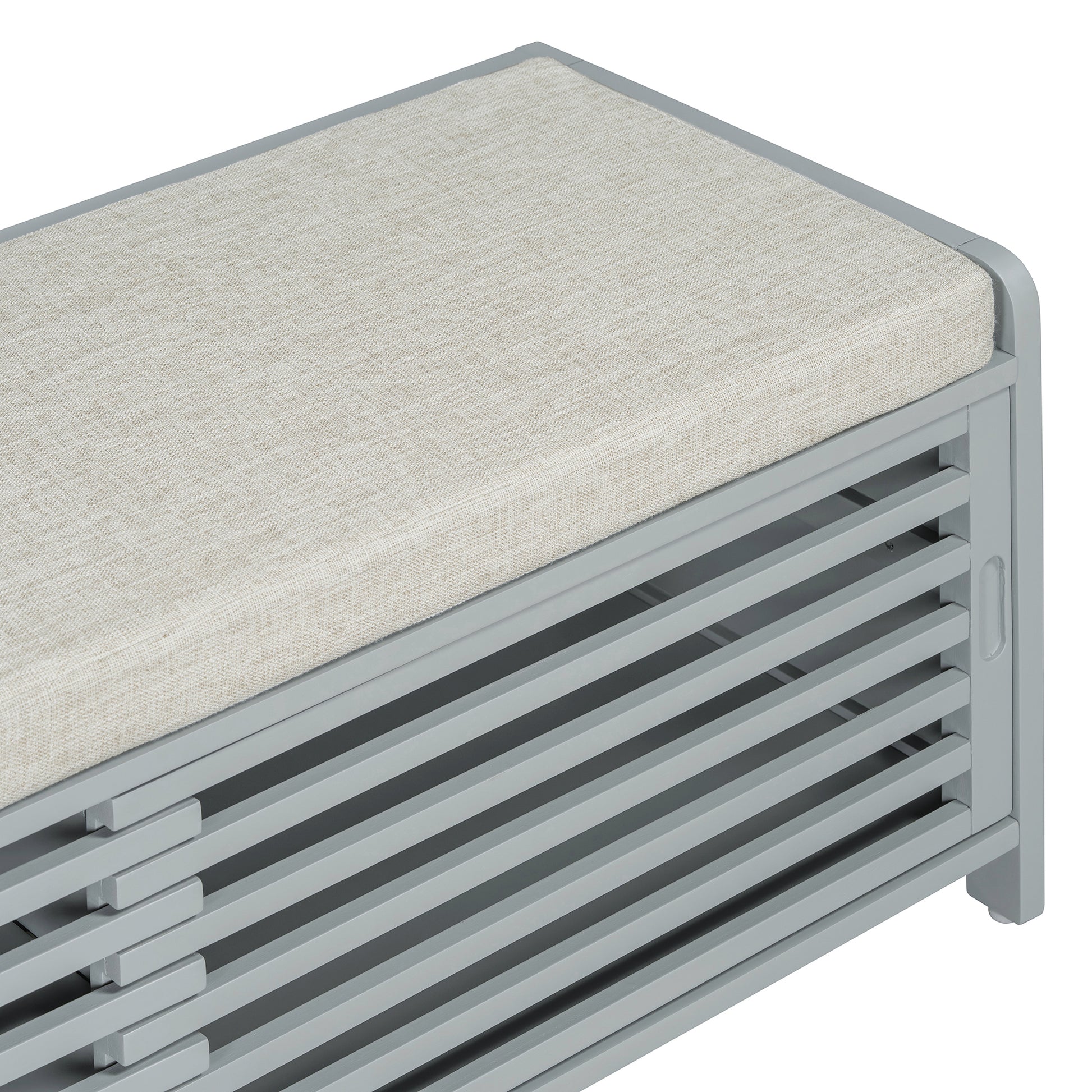 Distressed Shutter Storage Bench With Acacia Veneer For Retro Charm For Living Room, Entryway Grey Grey Mdf