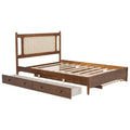 Queen Size Wooden Rattan Platform Bed, With 2 Big Drawers, T Size Trundle, Brown Queen Brown Plywood