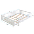 Full Size Floor Bed With Door,Solid Wood Platform Bed Frame With Fence,Suitable For Children,Pine Wood,White Full White Wood