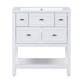 30'' Bathroom Vanity With Resin Sink Combo, Free Standing Single Vanity Set With 5 Drawers, Solid Wood Frame Bathroom Storage Cabinet, White 4 White 1 Bathroom Freestanding Modern Solid Wood Mdf Resin Painted