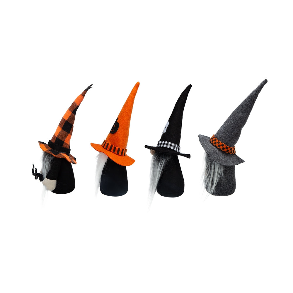 Set Of 4, 12"H Halloween Gnome Decor, Black Orange Gray Black,Gray,Orange Polyester