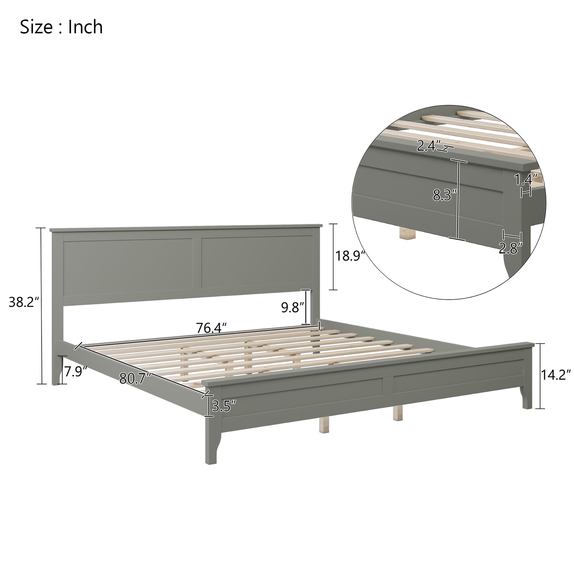 Modern Gray Solid Wood King Platform Bed Old Sku:Wf283526Aae King Gray Solid Wood