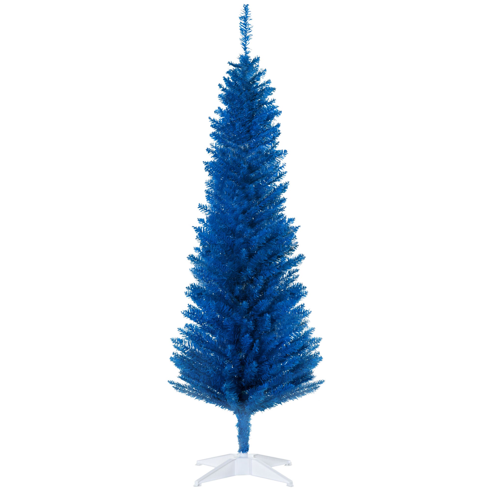 Homcom 5' Artificial Pencil Christmas Tree, Slim Xmas Tree With 294 Realistic Branch Tips And Plastic Stand, Blue Blue Plastic