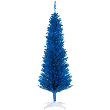 Homcom 5' Artificial Pencil Christmas Tree, Slim Xmas Tree With 294 Realistic Branch Tips And Plastic Stand, Blue Blue Plastic