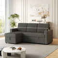 85 Inches Corduroy Sofa Bed, 3 Seater Sleeper Sofa With Storage Chaise, Square Handrail With Two Cup Holder And Usb Charge Port, Pull Out Couch For Living Room Dark Grey Corduroy 3 Seat