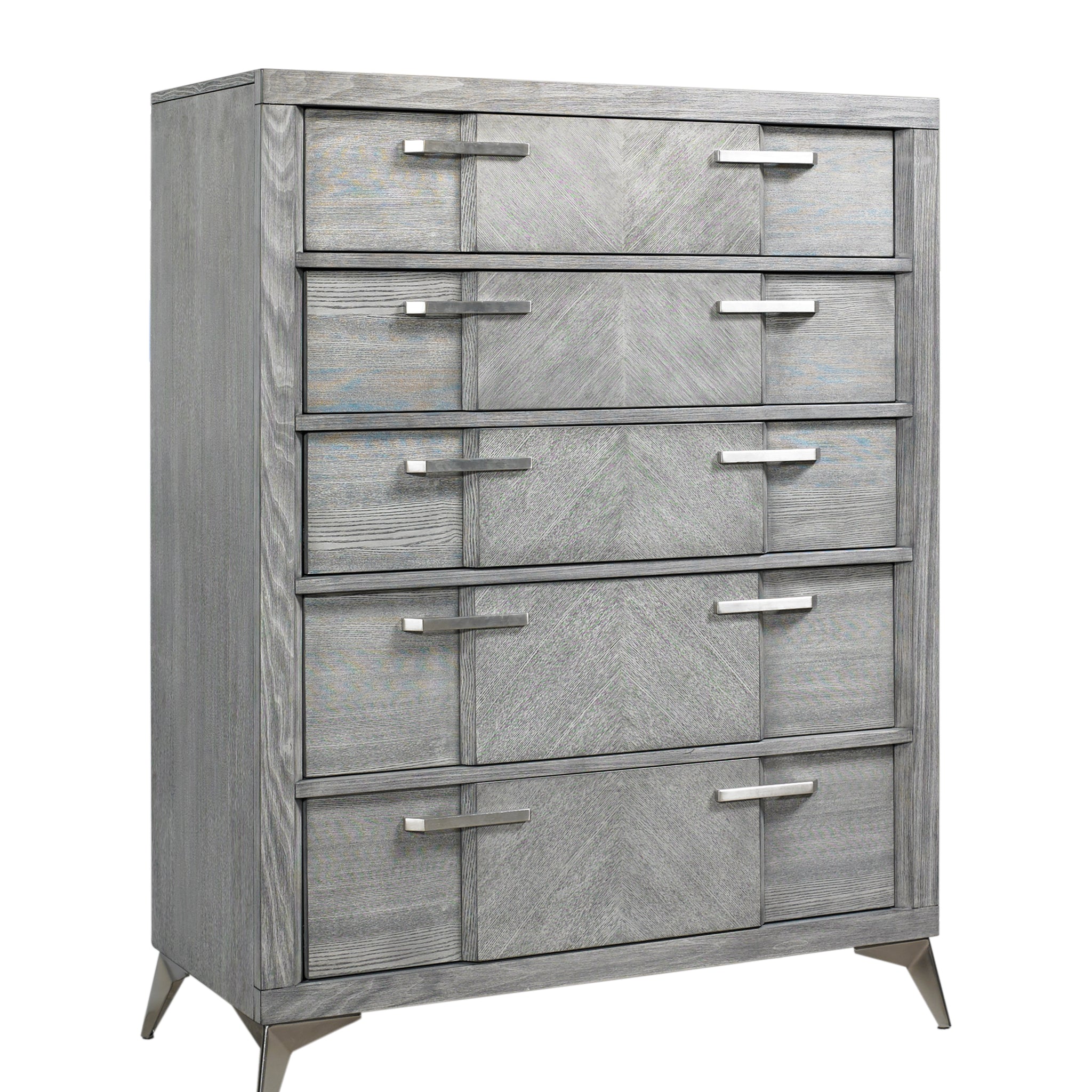 5 Drawer Chest In Gray Book Matched Veneers Gray Solid Wood Mdf