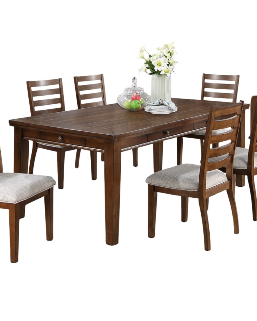 Contemporary Style 7Pc Dining Set Table W 6 Drawers 6X Side Chairs Ladder Back Walnut Finish Kitchen Dining Room Wood Dining Room Solid Wood Rubberwood Rectangular Dining Table With Chair Wood Wood Walnut Ladder Back Seats 6