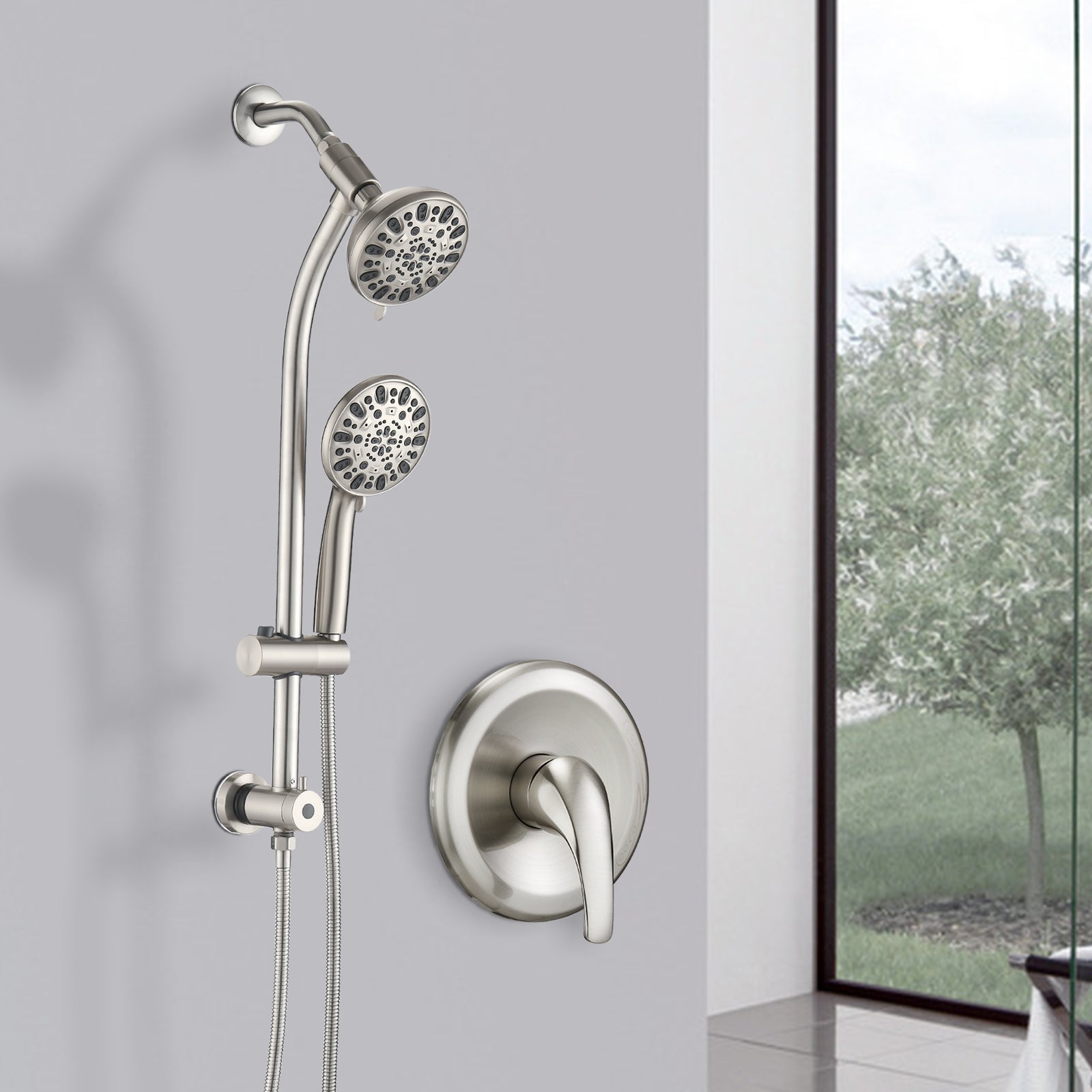 5" Brushed Nickel Rain Showerhead With Handheld Shower, 7 Spray Modes, Stainless Steel Slide Bar Brushed Nickel Stainless Steel