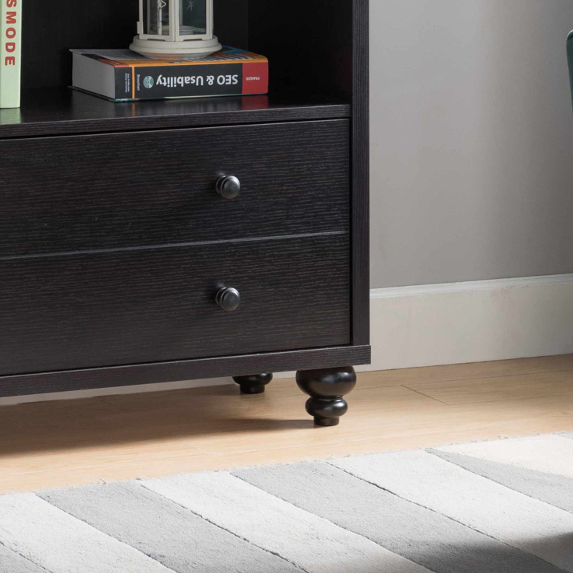 Modern Bookcase With 4 Shelves 2 Drawers In Distressed Red Cocoa Dark Brown Mdf