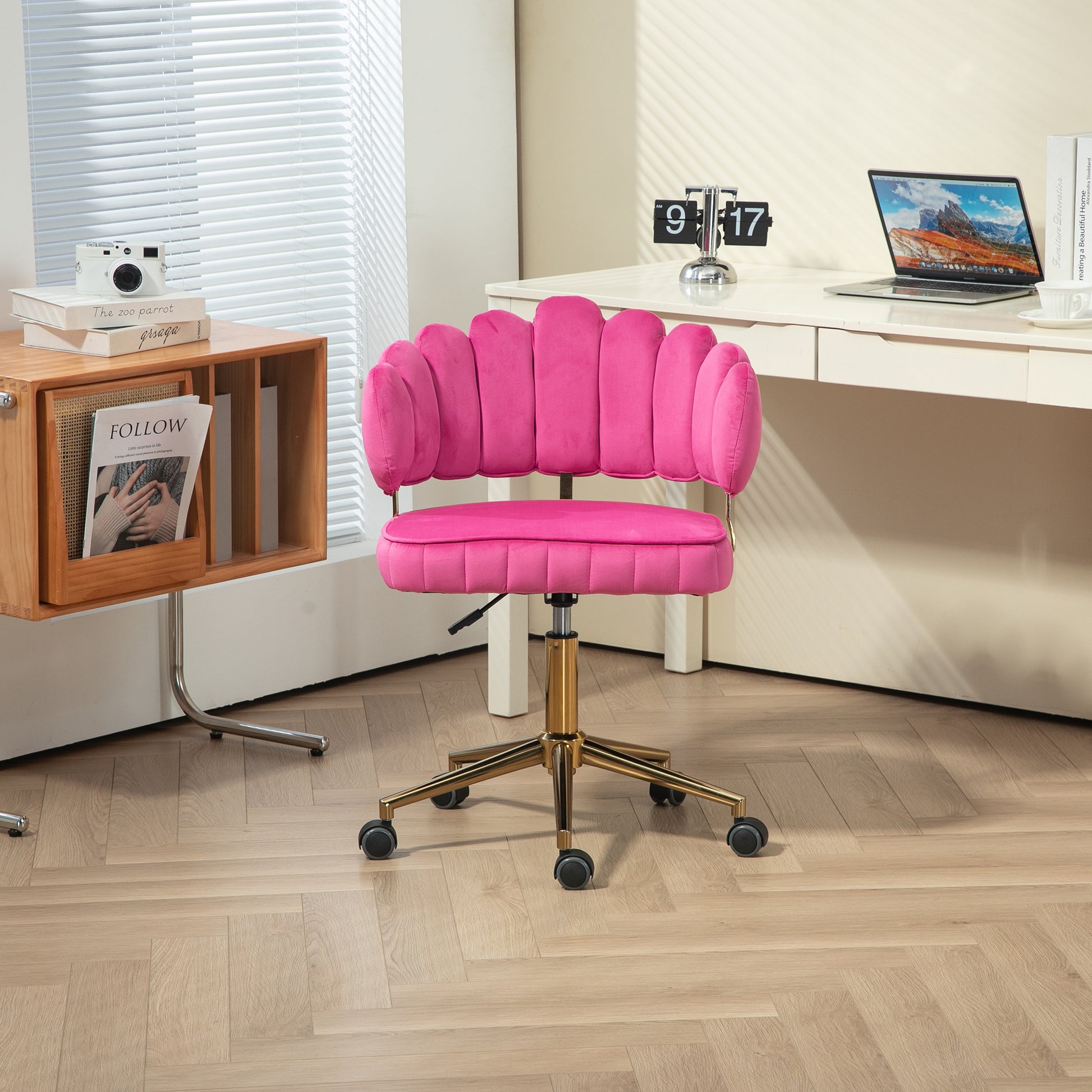 Coolmore Velvet Home Office Desk Chair, Modern Cute Computer Chair, Wheels Swivel Height Adjustable Swivel Task Chair For Home Office Rose Red Velvet Rose Red Primary Living Space Foam Velvet