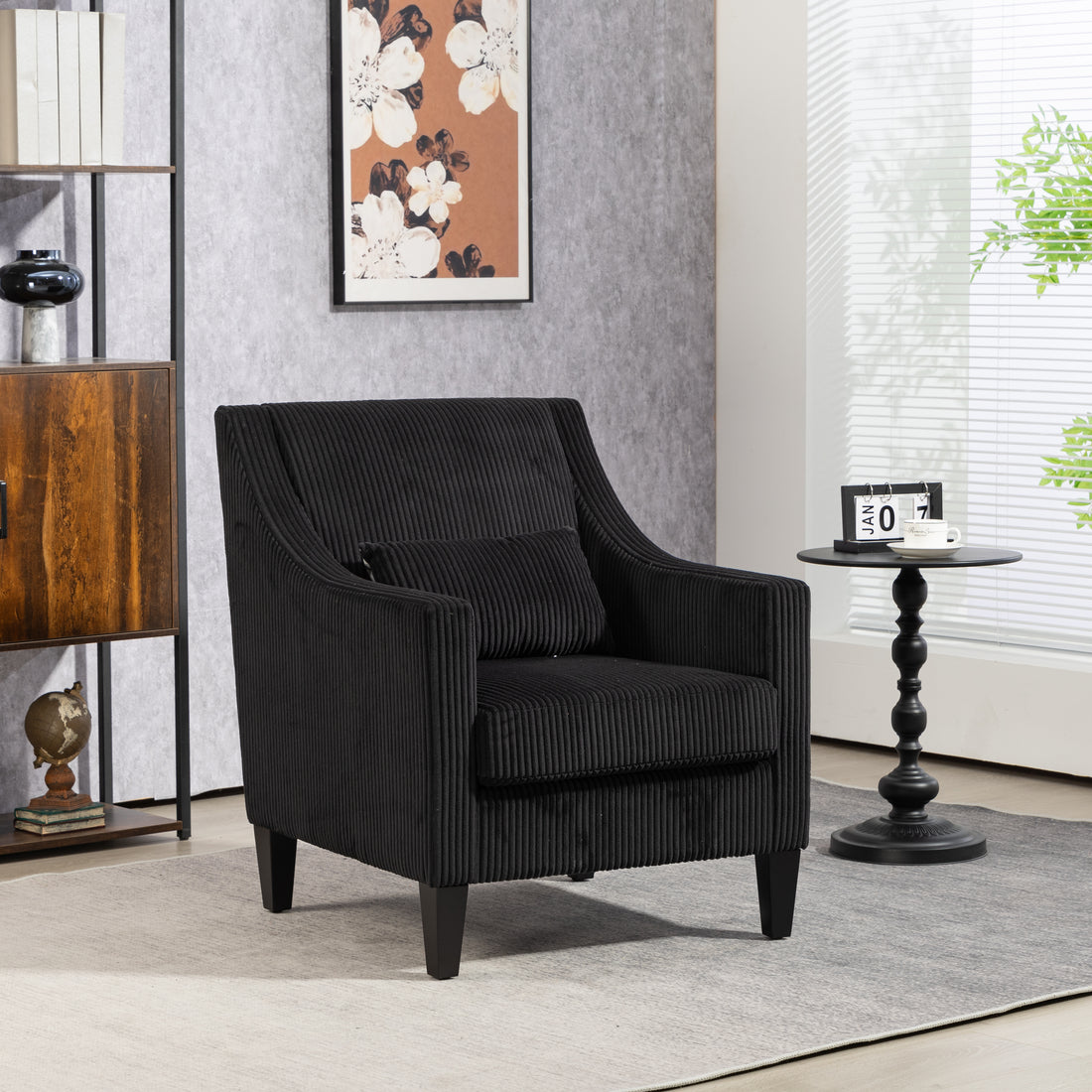Coolmore Modern Accent Chair,Upholstered Armchair With Scooped Arms For Bedroom,Apartment,Studio,Office,Waiting Room Black Corduroy Black Primary Living Space Foam Corduroy