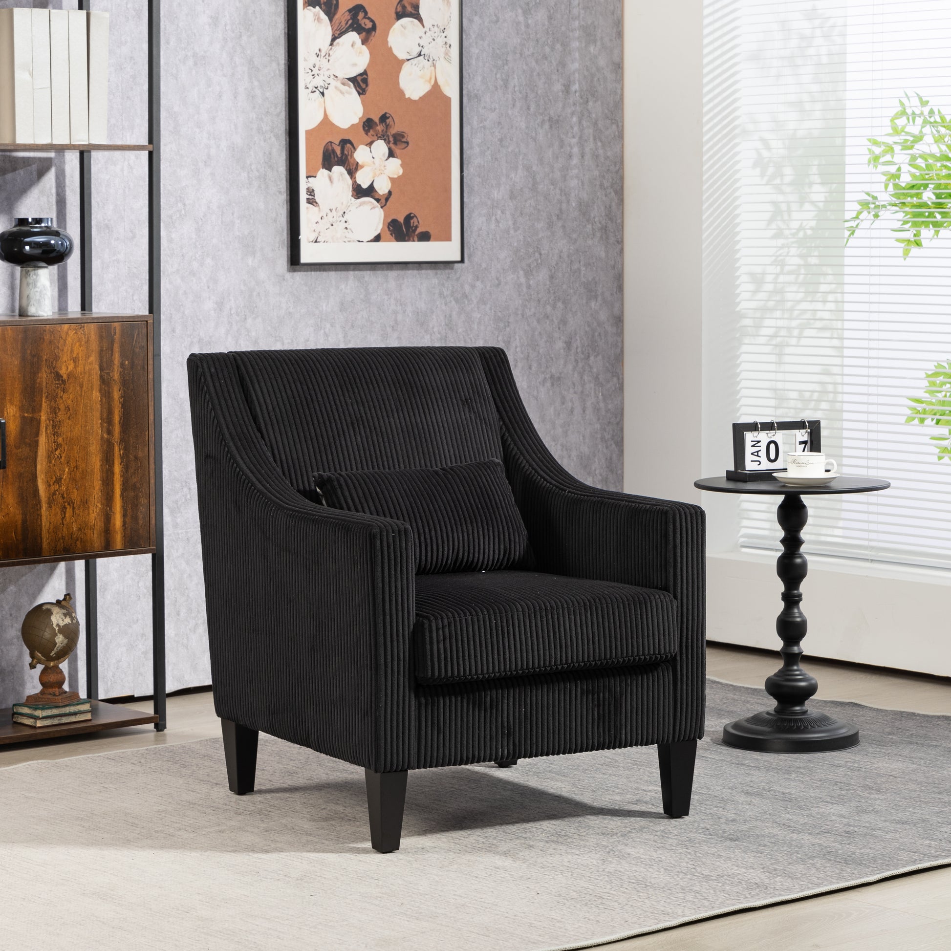 Coolmore Modern Accent Chair,Upholstered Armchair With Scooped Arms For Bedroom,Apartment,Studio,Office,Waiting Room Black Corduroy Black Primary Living Space Foam Corduroy